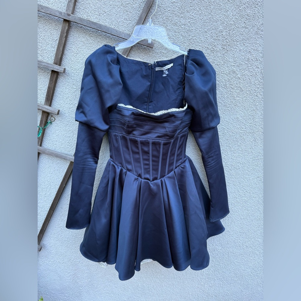 HOUSE OF CB 'Venetia' Midnight Satin Puff Sleeve Mini Dress - Picture 5 of 8